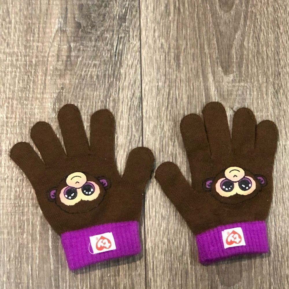 ty Kids Mittens Size For Toddlers Brown and Purple Mittens with Monkey Design